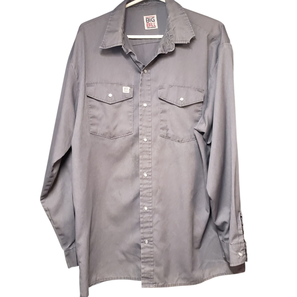 Big Bill Grey Pearl Snap Work Shirt Distressed Grunge Streetwear Blokecore - Picture 12 of 12